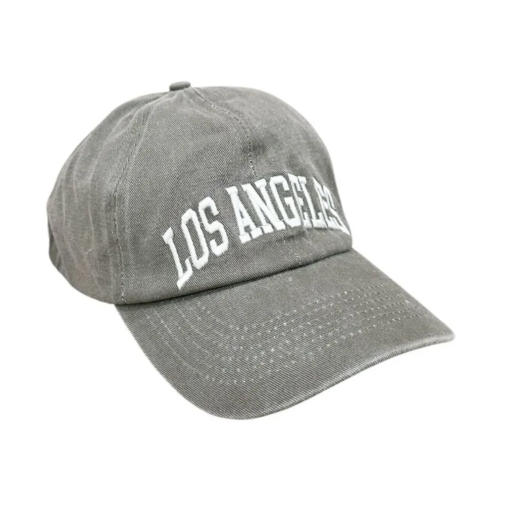 Olive Green Acid-Wash Baseball Cap with ‘Los Angeles’ embroidered lettering